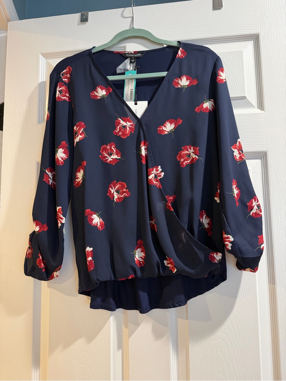41 Hawthorn Navy Floral Wrap-Front Blouse
